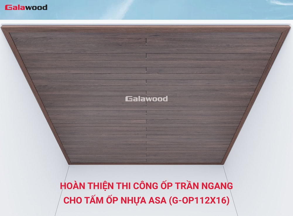 Hình công trình thi công tấm ốp nhựa ASA G-OP112X16 ốp ngang lên trần hoàn thiện