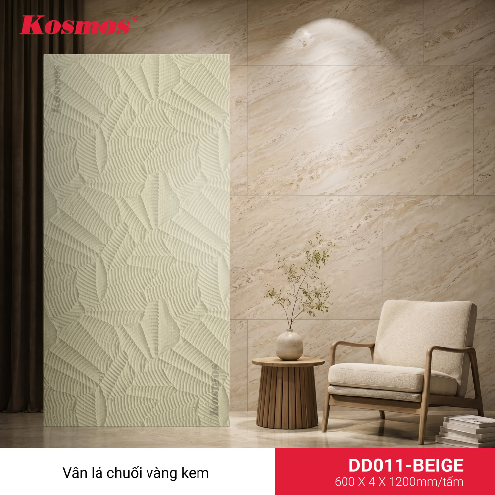 Mẫu mã tấm ốp đá dẻo vân lá chuối vàng kem DD011-BEIGE