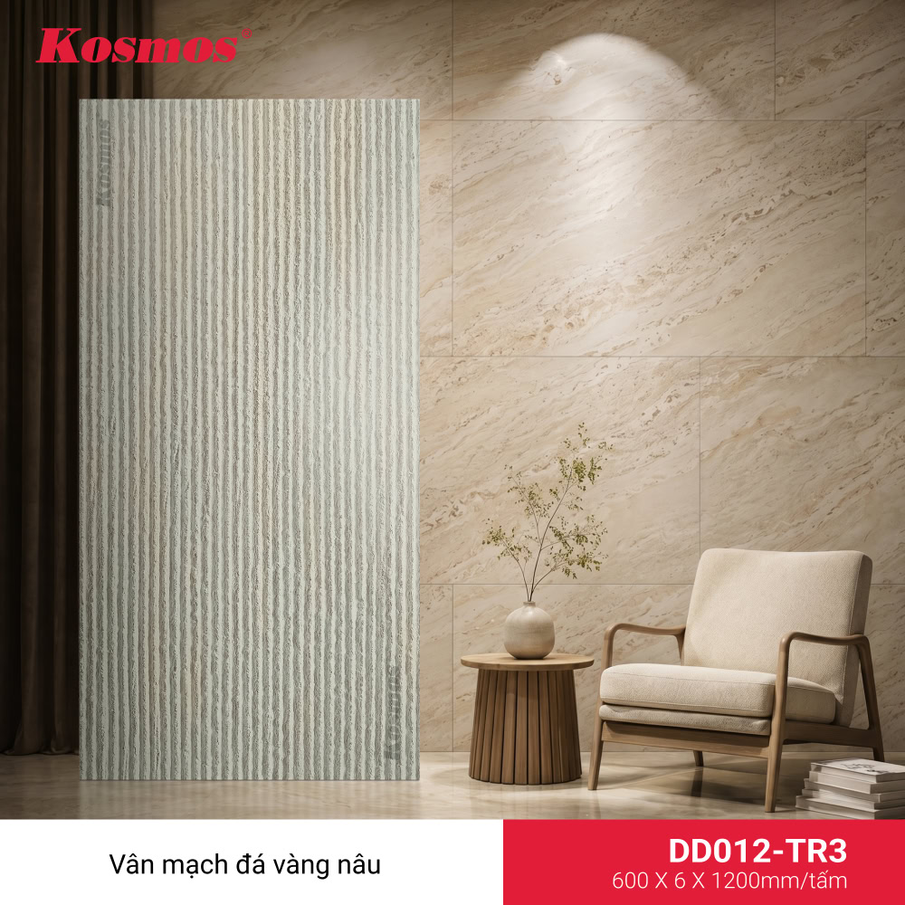 Mẫu mã tấm ốp đá dẻo vân lá chuối vàng kem DD012-TR3