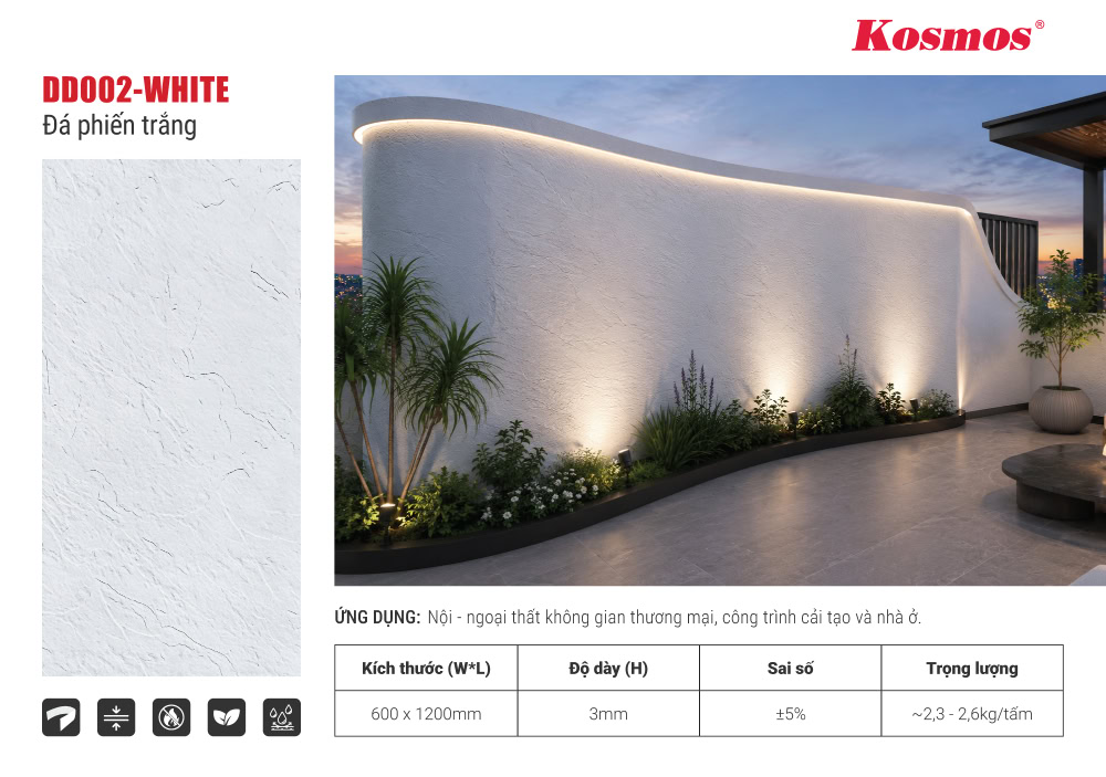 Ứng dụng tấm ốp đá dẻo DD002-WHITE hoàn thiện vách sân thượng Ứng dụng tấm ốp đá dẻo DD002-WHITE hoàn thiện vách sân thượng