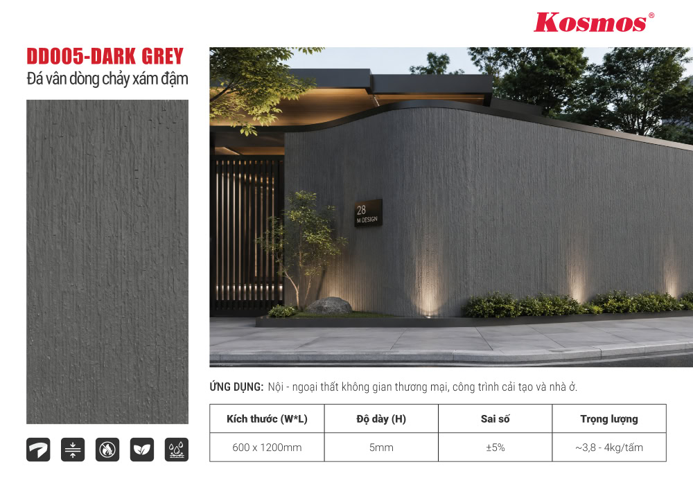 Ứng dụng tấm ốp đá dẻo DD005-DARK GREY vào công trình thực tế