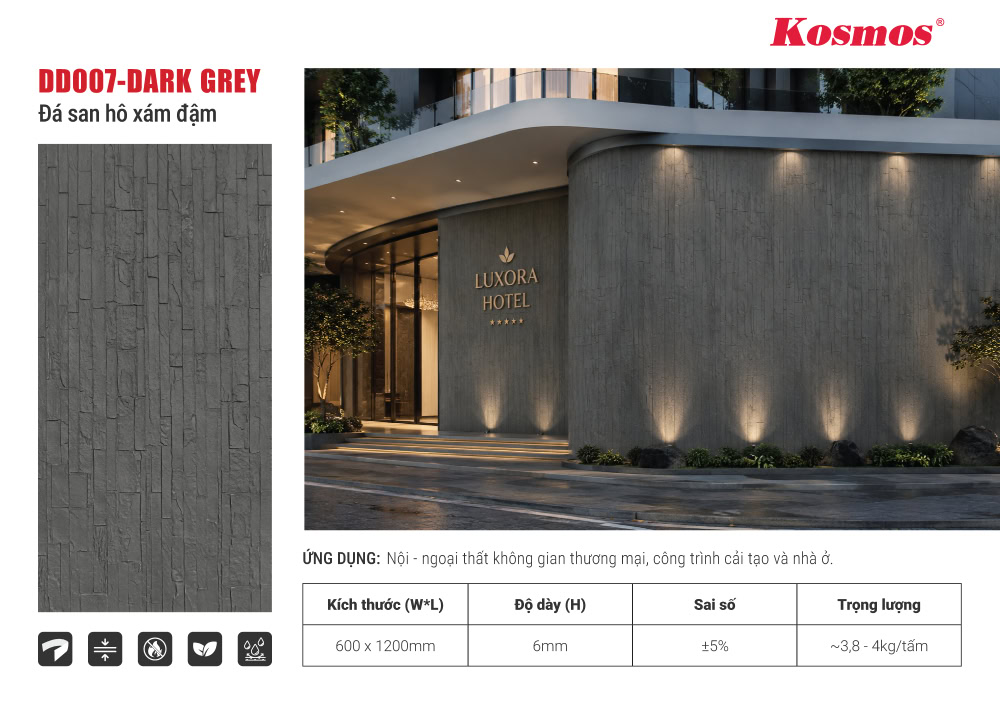 Tấm ốp đá dẻo DD007-DARK GREY mang lại sự sang trọng, cá tính cho công trình