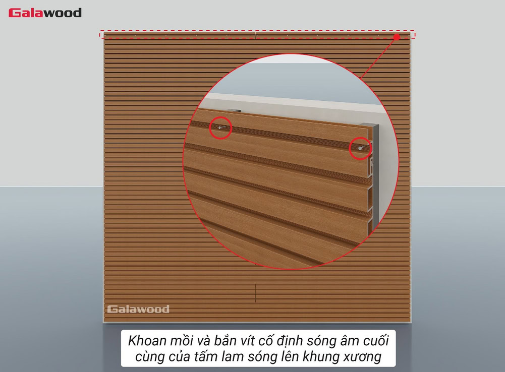 Khoan mồi và bắn vít cố định sóng âm cuối cùng của tấm lam sóng G-4S219X25 lên khung xương ngang