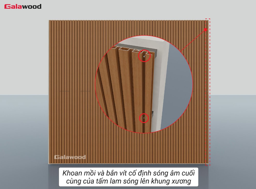 Khoan mồi và bắn vít cố định sóng âm cuối cùng của tấm lam sóng G-4S219X25 lên khung xương ngang