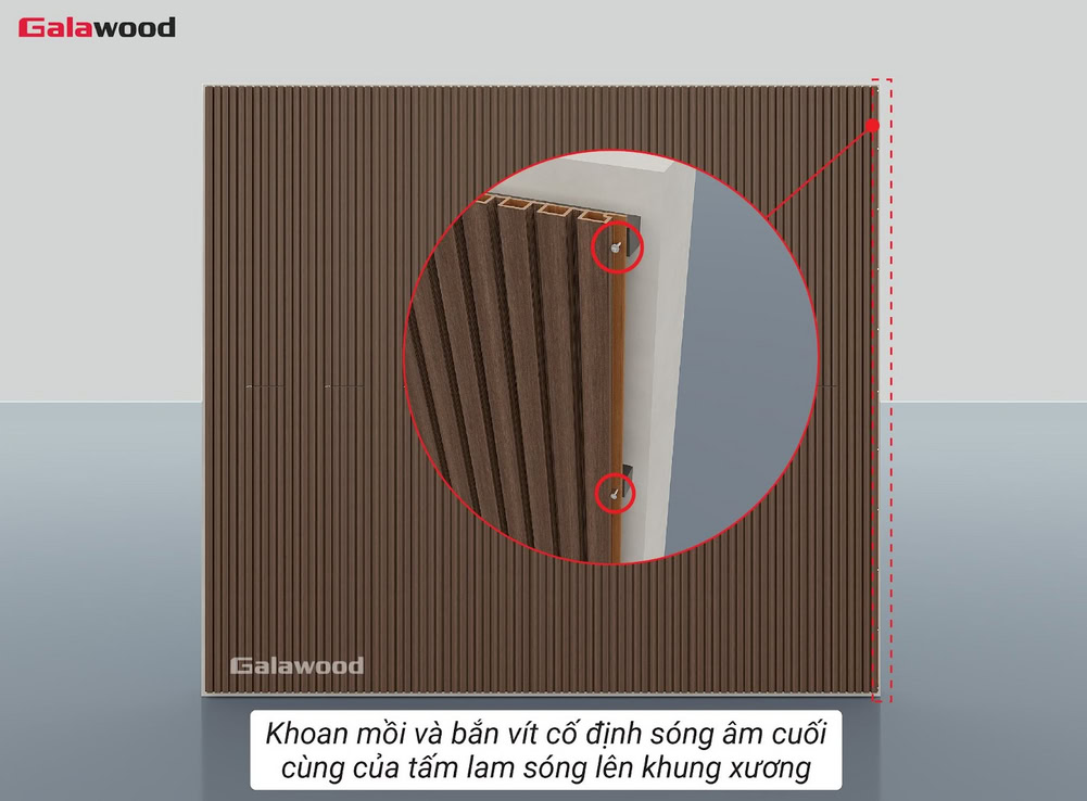 Khoan mồi và bắn vít cố định sóng âm cuối cùng của tấm lam sóng G-5S190X20 lên khung xương ngang