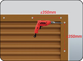Khoảng cách các lỗ vít khi cố định nẹp V với tấm ốp lam sóng tròn gỗ nhựa 2 lớp phủ ASA ≤35cm