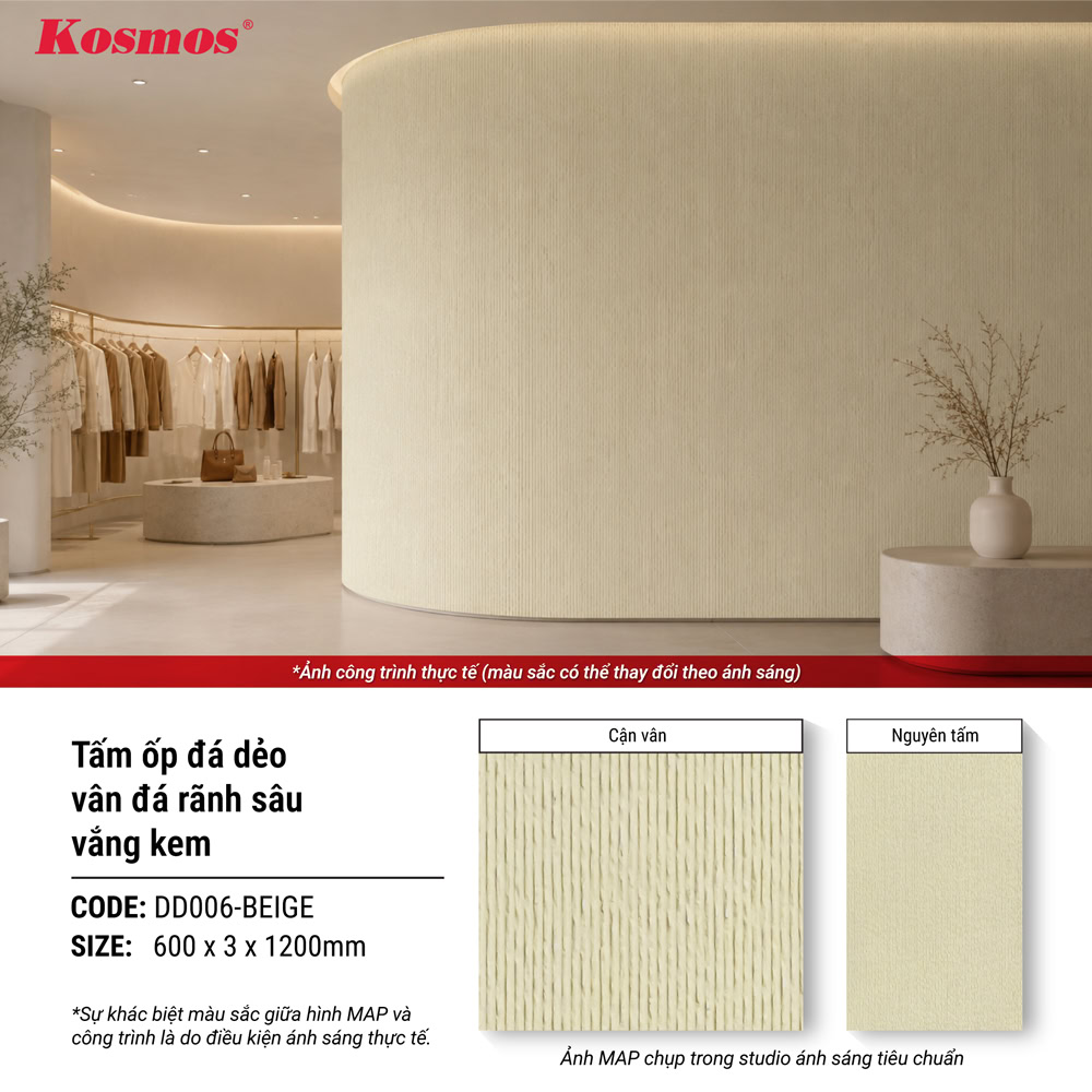 Không gian cửa hàng thu hút khách nhờ mảng vách cong ốp tấm DD006-BEIGE Không gian cửa hàng thu hút khách nhờ mảng vách cong ốp tấm DD006-BEIGE