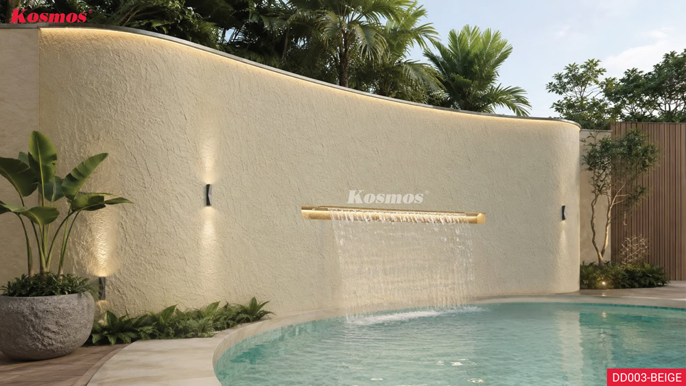 Không gian hồ bơi resort ốp hoàn thiện bằng tấm đá dẻo DD003-BEIGE Không gian hồ bơi resort ốp hoàn thiện bằng tấm đá dẻo DD003-BEIGE