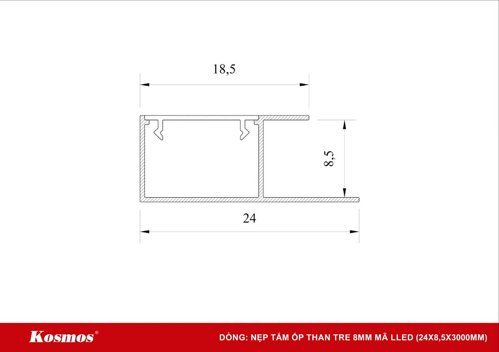 Mặt cắt nẹp kết thúc cạnh tấm ốp than tre mã LLED