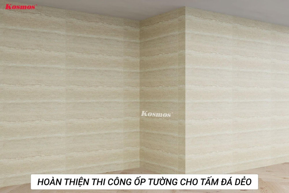 Mẫu tường công trình ốp tấm đá dẻo có cả góc âm và góc dương