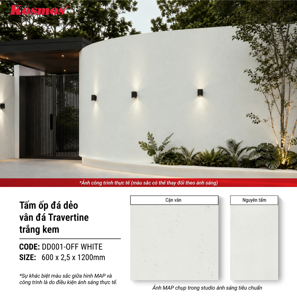Muestra de revestimiento de pared exterior: paneles de piedra flexibles DD001-BLANCO FRÍO 