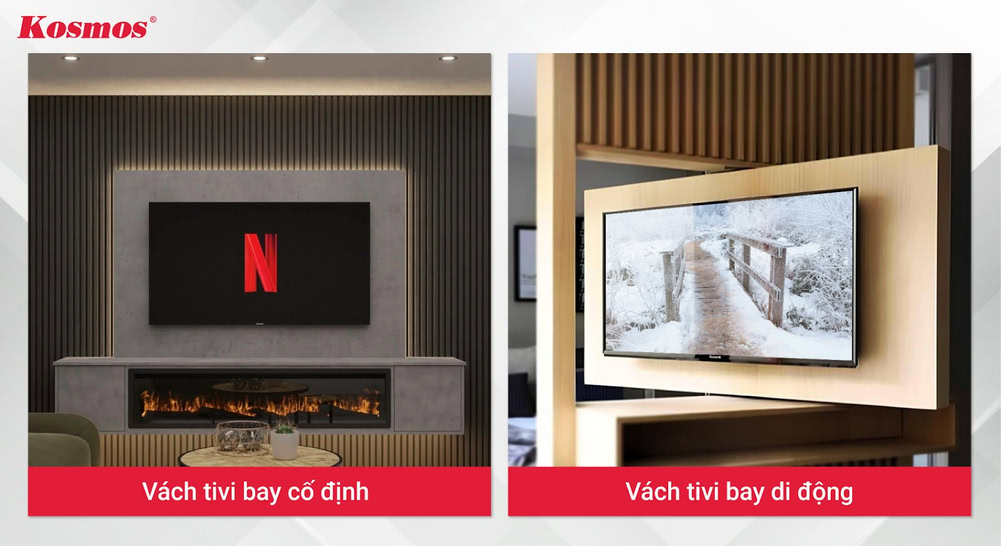 Mẫu vách tivi bay cố định và di động hiện đại