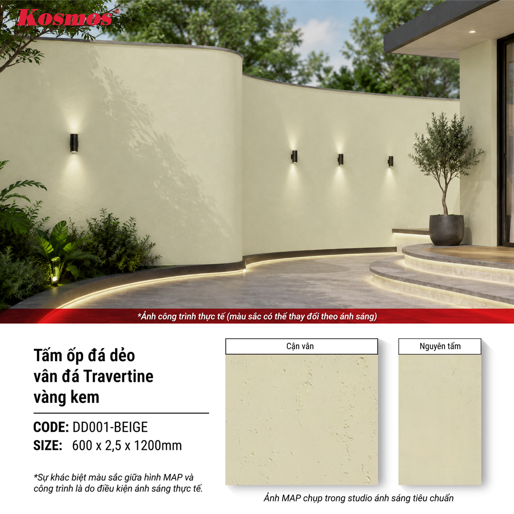 Realza el aspecto de tus paredes exteriores con los paneles de revestimiento de piedra flexible DD001-BEIGE.
