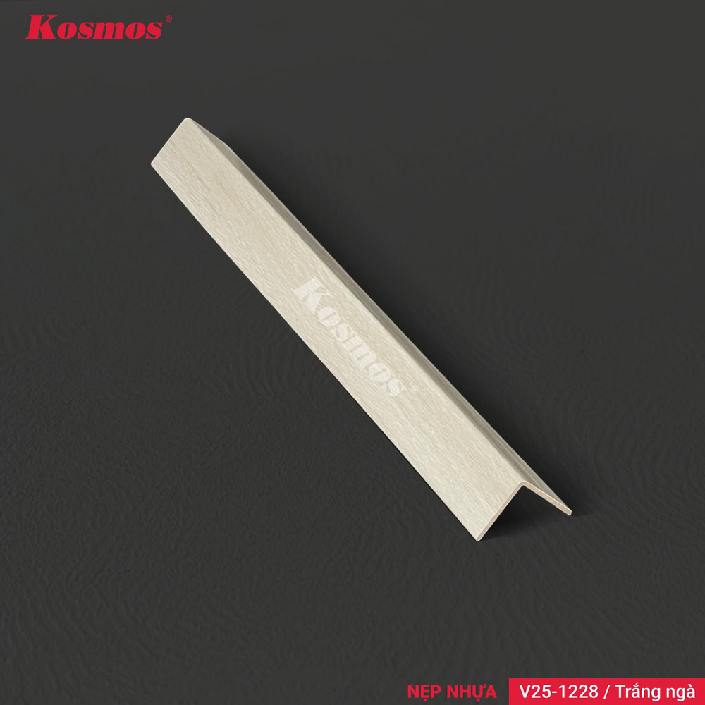 Nẹp V25-1228 trắng ngà là nẹp nhựa chữ V dùng để che góc vuông giữa hai tấm ván sàn