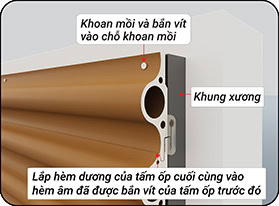 Nếu tấm ốp cuối cùng bị cắt thì cần bắn vít cố định tấm ốp cuối cùng với khung xương