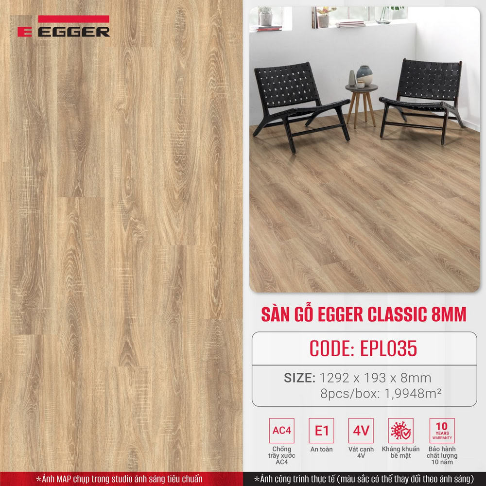 Sàn gỗ Đức Egger Classic 8mm EPL035 bảo hành 10 năm