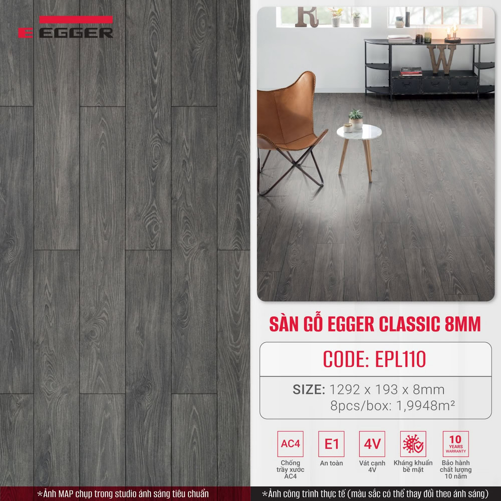 Suelo laminado alemán Egger Classic de 8 mm EPL110 (Acacia Moor), con 10 años de garantía.
