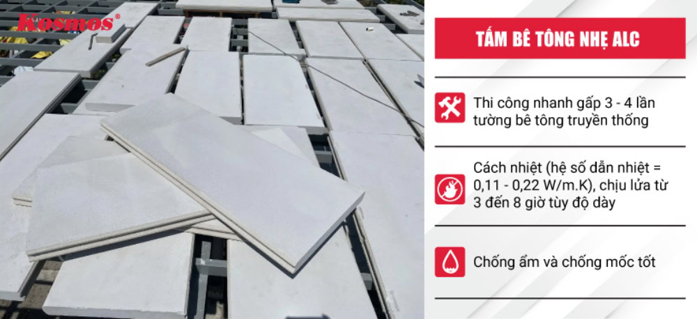 Tấm bê tông nhẹ ALC có trọng lượng nhẹ hơn nhiều so với bê tông truyền thống
