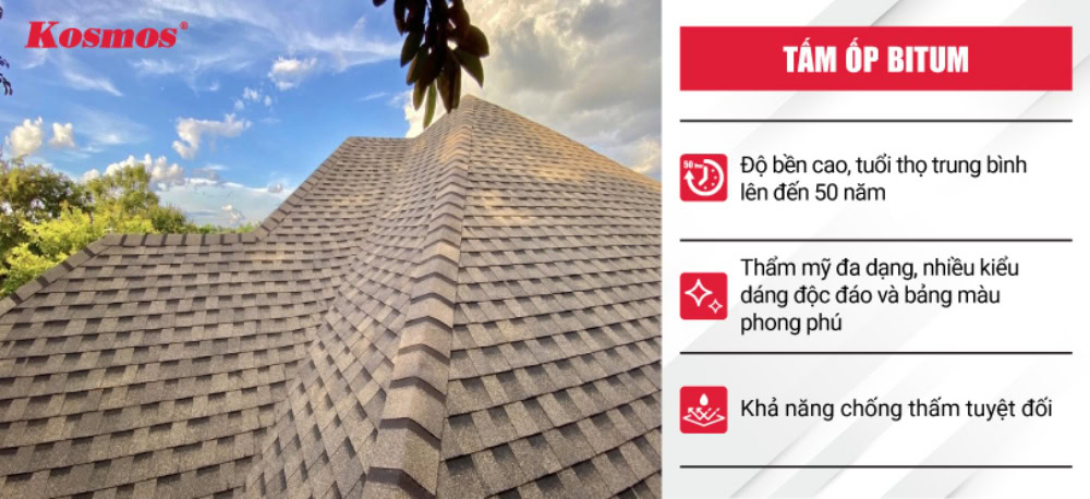 Tấm ốp Bitum là vật liệu lợp mái được ưa chuộng tại châu Âu và Mỹ
