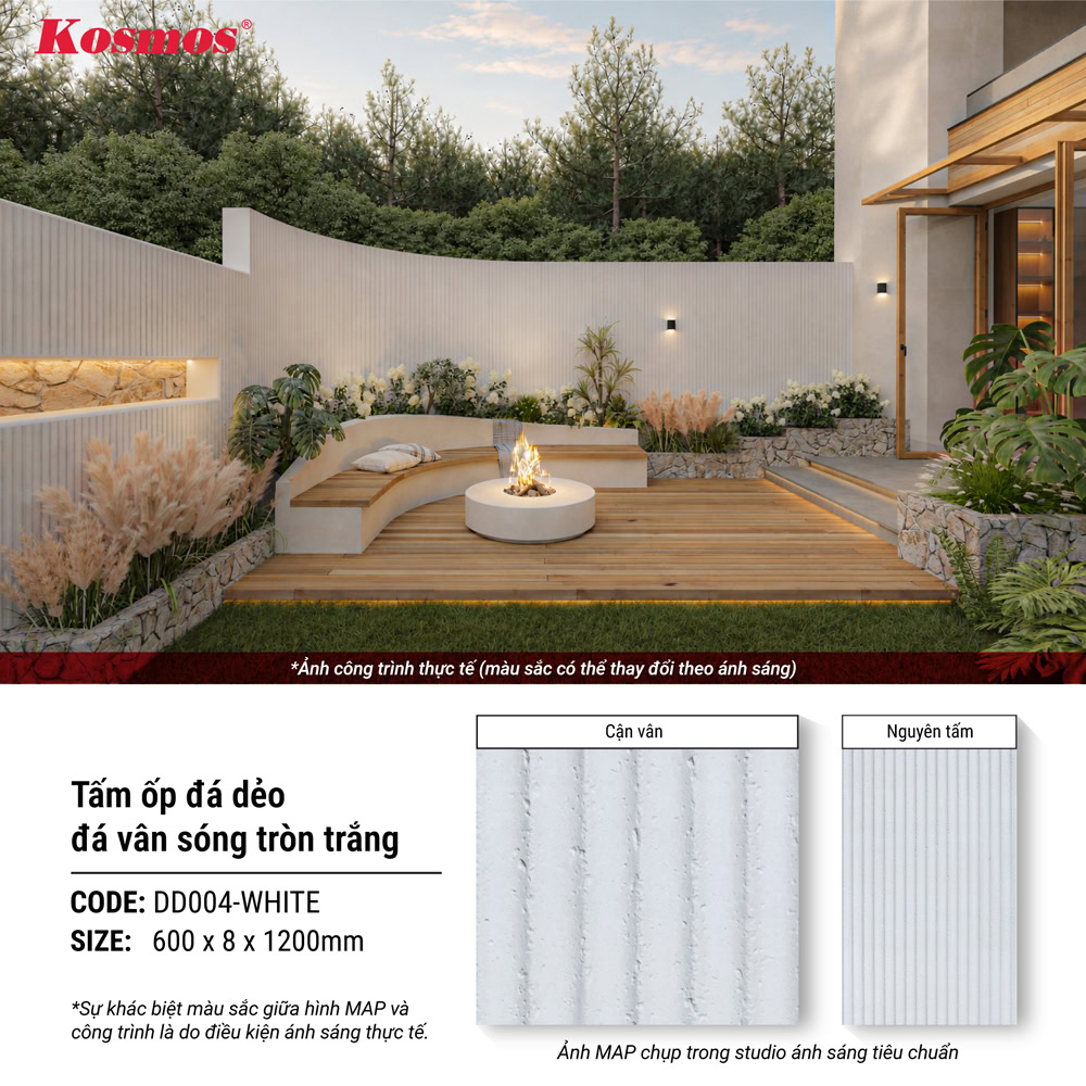 Tấm ốp đá dẻo DD004-WHITE có thể kết hợp đa dạng vật liệu khác
