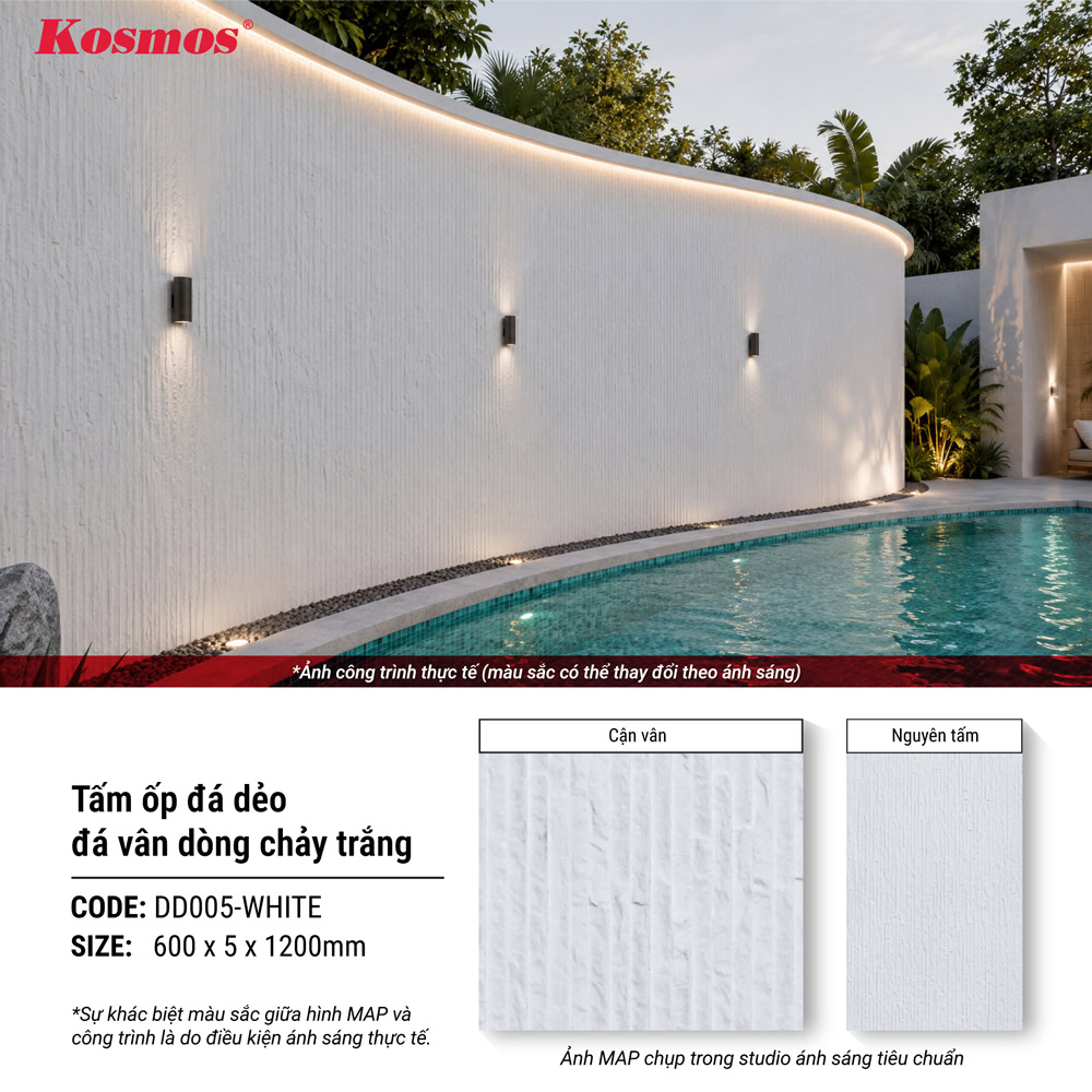 El revestimiento de piedra flexible DD005-WHITE es una solución moderna para la decoración de interiores y exteriores.
