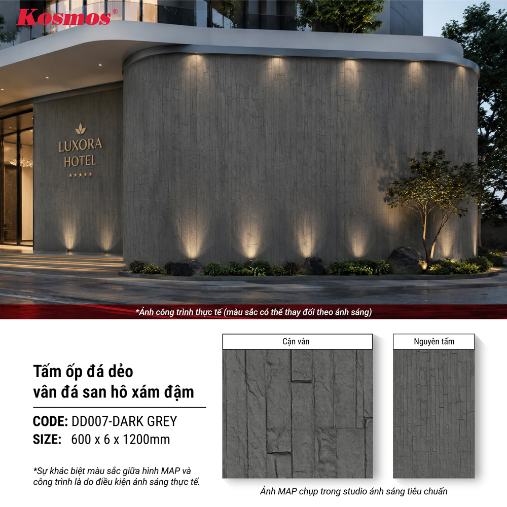 Tấm ốp đá dẻo DD007-DARK GREY mang lại sự sang trọng, cá tính cho công trình