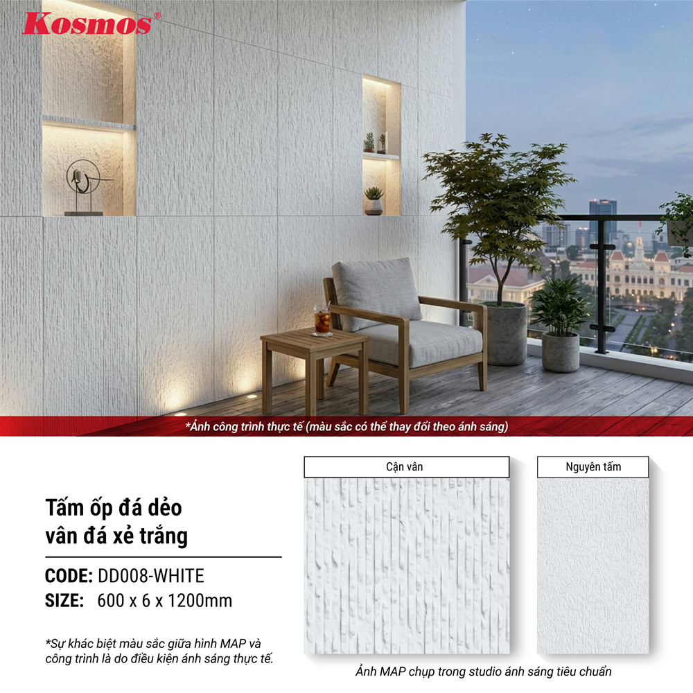 Tấm ốp đá dẻo DD008-WHITE mang đến bề mặt giả đá chân thực Tấm ốp đá dẻo DD008-WHITE mang đến bề mặt giả đá chân thực