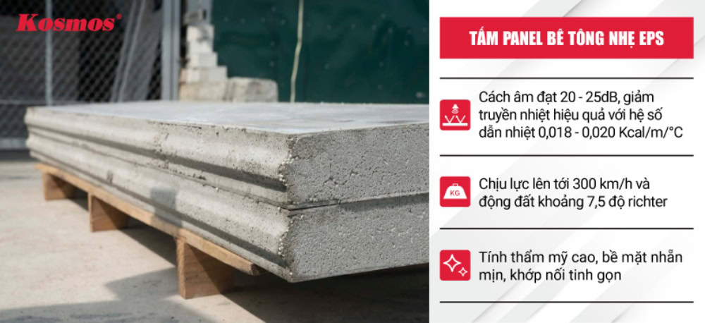 Tấm panel bê tông nhẹ EPS giúp giảm đáng kể tải trọng cho kết cấu công trình

