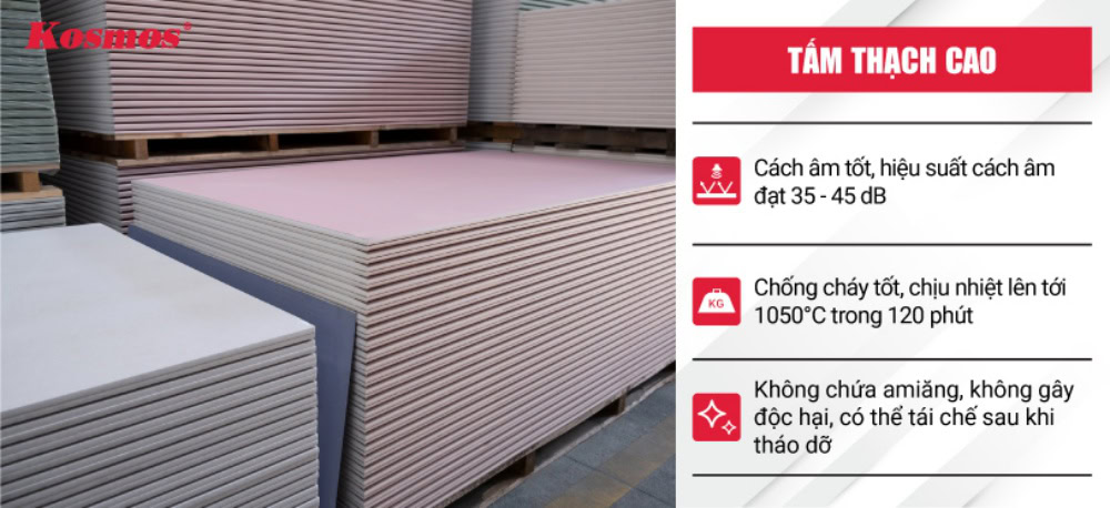 Thạch cao tấm giúp giảm đáng kể tải trọng lên hệ trần và tường
