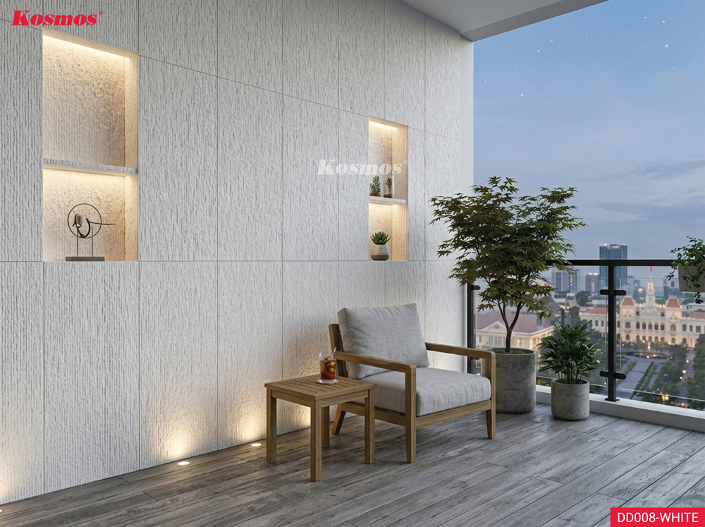 Thiết kế vách ban công ấn tượng với tấm ốp đá xẻ trắng DD008-WHITE Thiết kế vách ban công ấn tượng với tấm ốp đá xẻ trắng DD008-WHITE