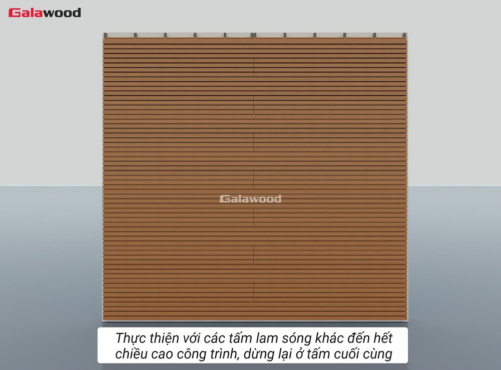 Thực hiện thao tác lắp lam sóng nhựa ASA G-4S219X25 nằm ngang đến hết tường