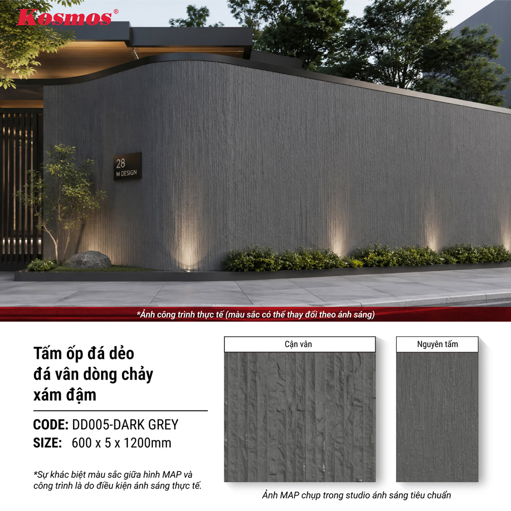 Aplicación de los paneles de revestimiento de piedra flexible DD005-GRIS OSCURO en proyectos de construcción reales.
