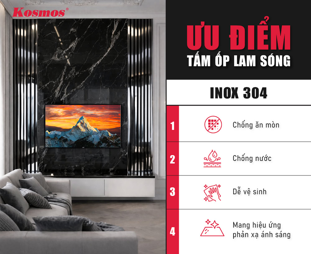 Ưu điểm tấm ốp lam sóng inox