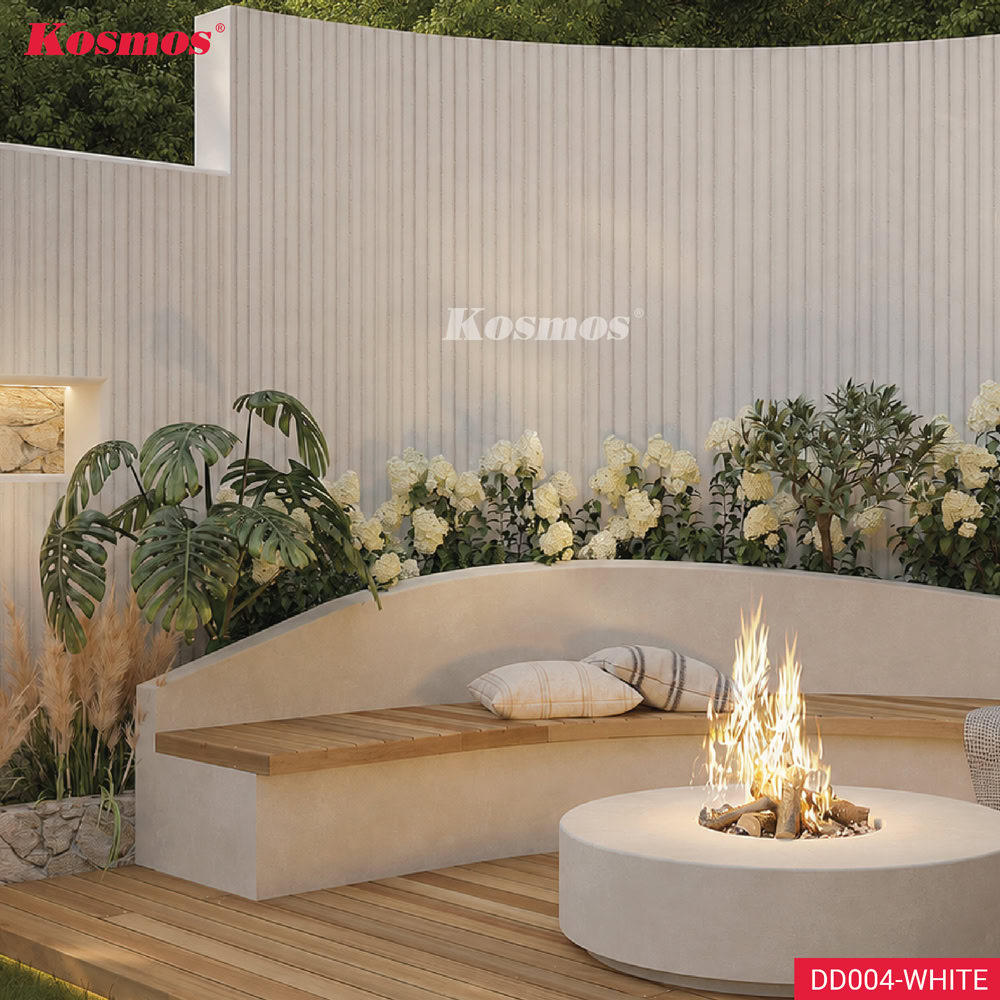 Vách trang trí ngoại thất ốp tấm đá vân sóng tròn DD004-WHITE
