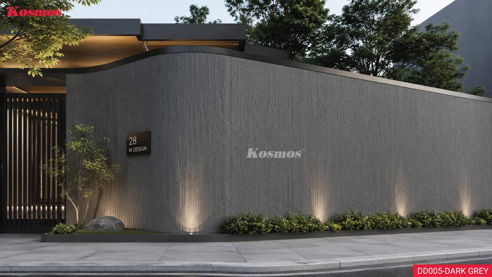 Las paredes exteriores de esta villa de estilo moderno están revestidas con paneles DD005-GRIS OSCURO.