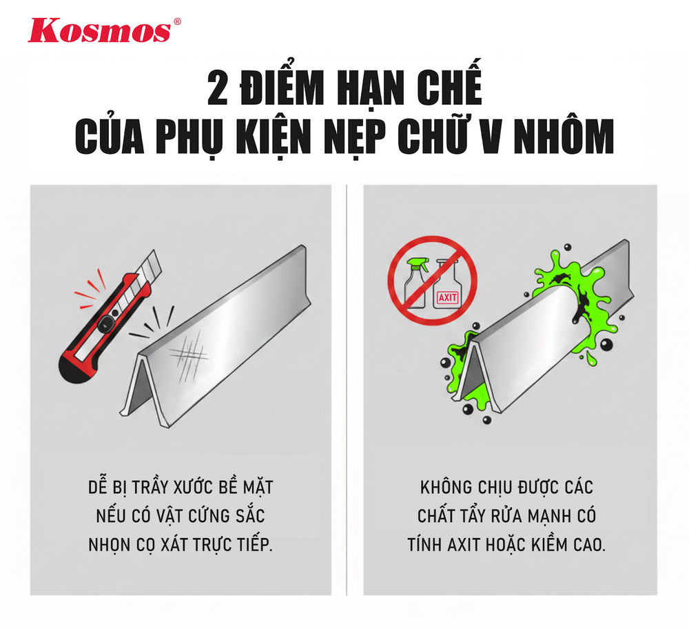 2 điểm hạn chế của phụ kiện nẹp chữ V nhôm