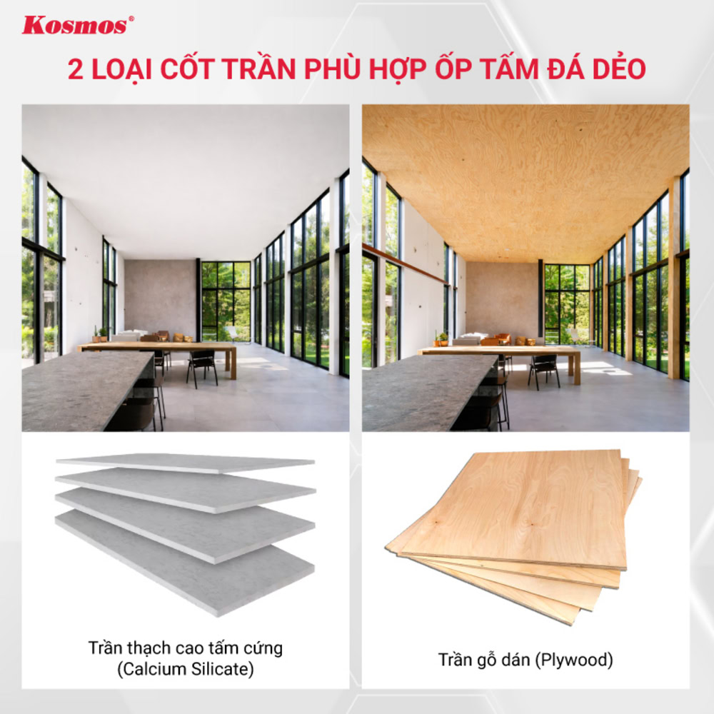 2 loại cốt trần phù hợp ốp tấm đá dẻo