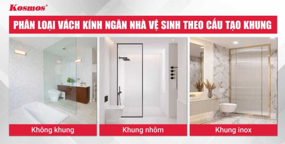 3 loại vách kính ngăn nhà vệ sinh theo cấu tạo khung
