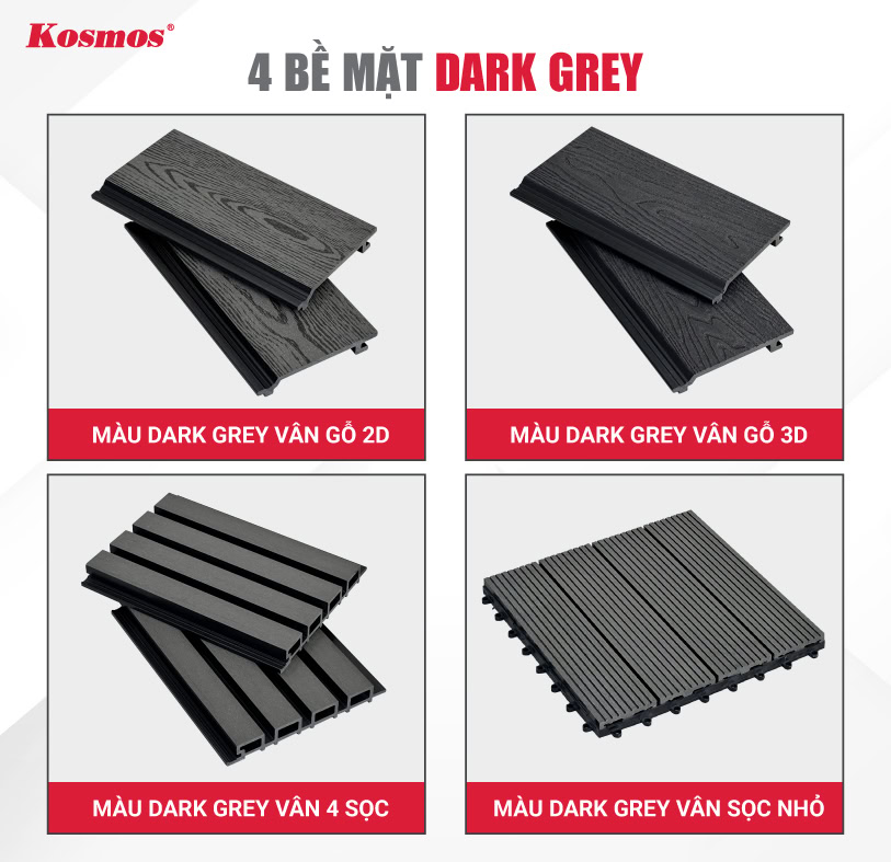 4 bề mặt gỗ nhựa màu dark grey