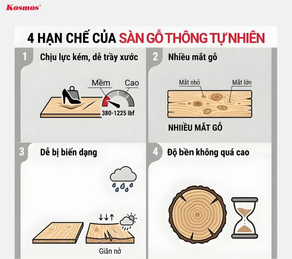 4 điểm hạn chế của sàn gỗ Thông tự nhiên