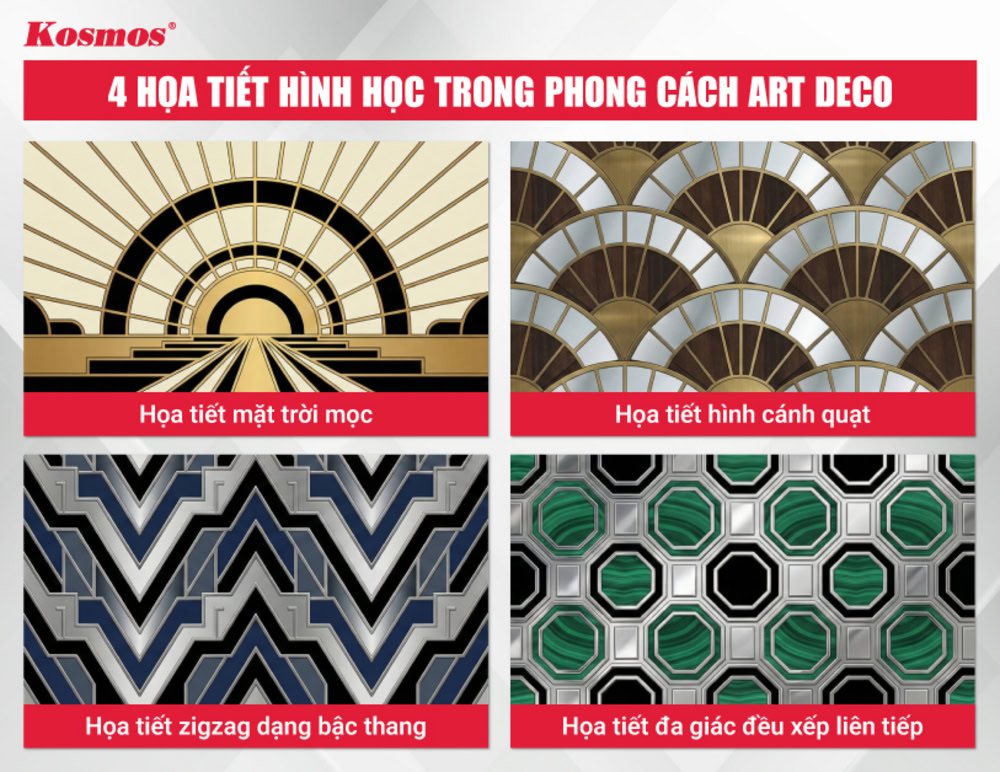 4 họa tiết hình học thường xuất hiện trong phong cách Art Deco