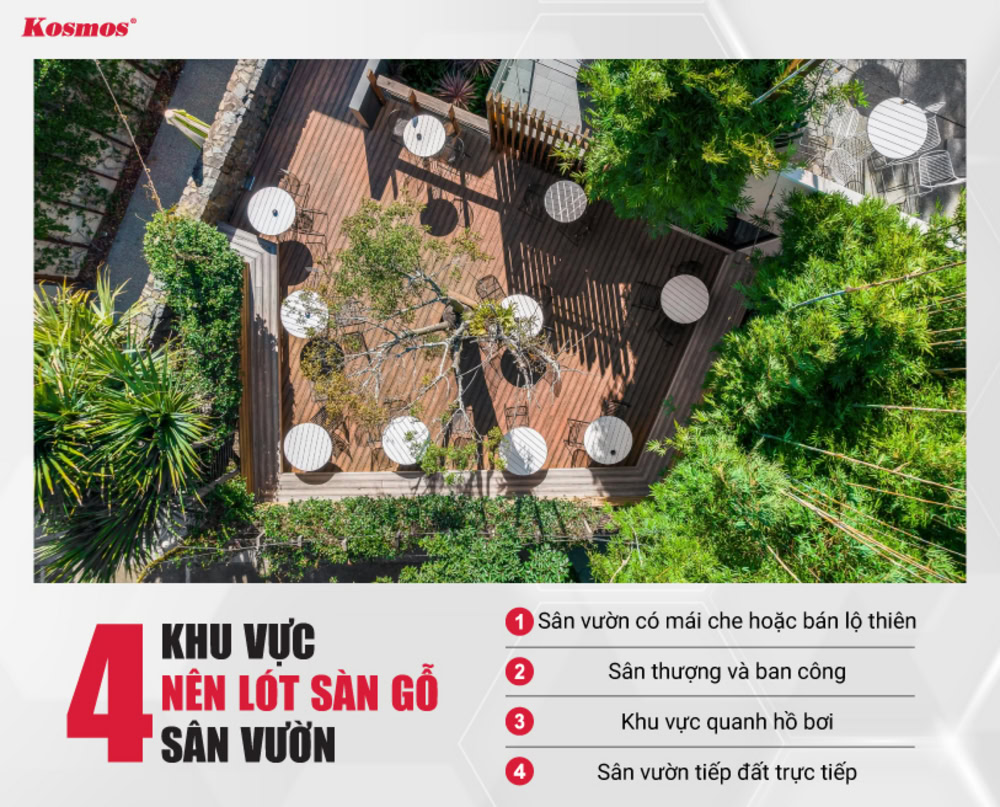 4 khu vực nên lót sàn gỗ sân vườn