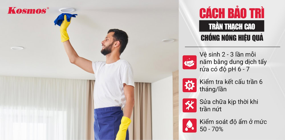 4 lưu ý khi bảo dưỡng trần thạch cao cách nhiệt