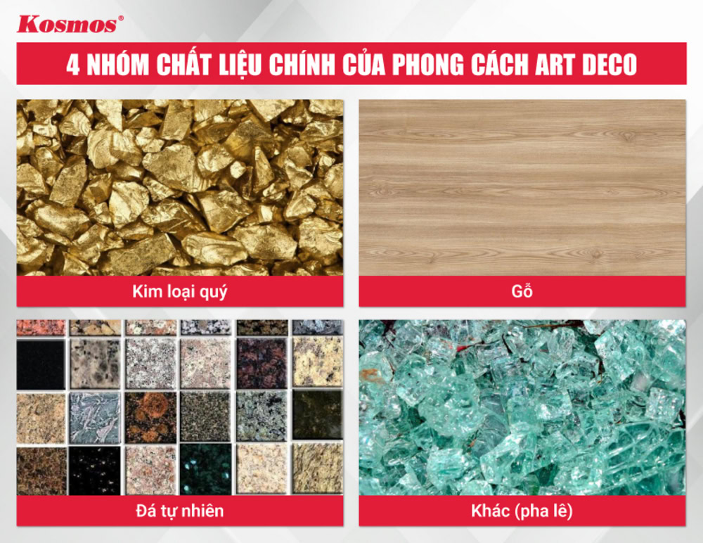 4 nhóm chất liệu chính của phong cách Art Deco