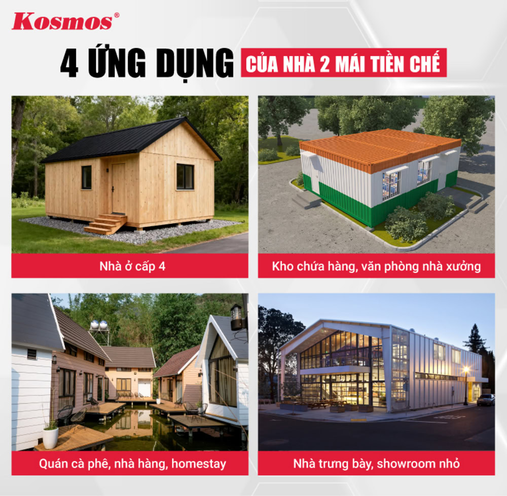 4 nhóm công trình ứng dụng của nhà 2 mái tiền chế