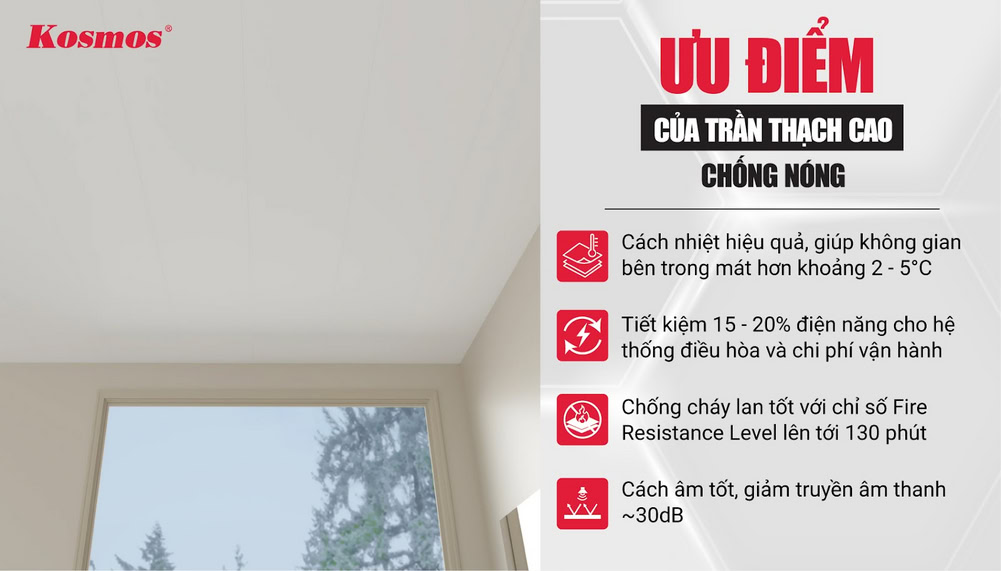 4 ưu điểm nổi bật của hệ trần thạch cao cách nhiệt