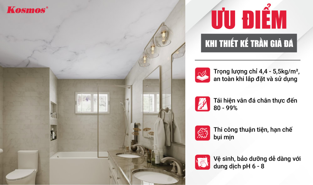 4 ưu điểm nổi bật khi thiết kế trần giả đá