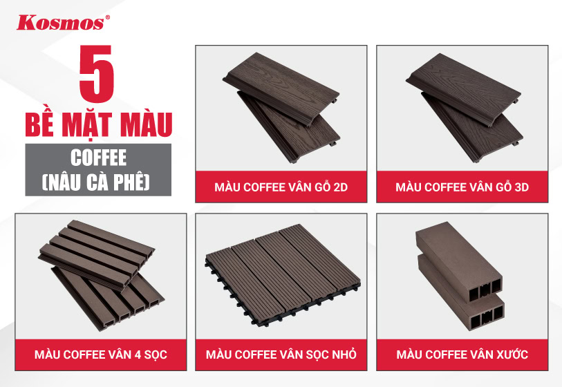 5 bề mặt gỗ nhựa màu Coffee