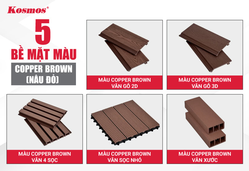 5 bề mặt gỗ nhựa màu Copper Brown