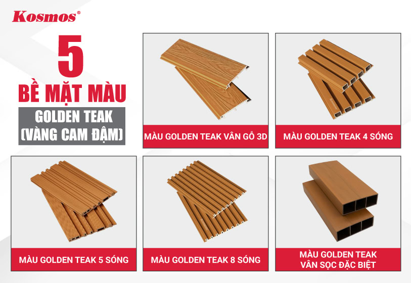 5 bề mặt gỗ nhựa màu Golden Teak
